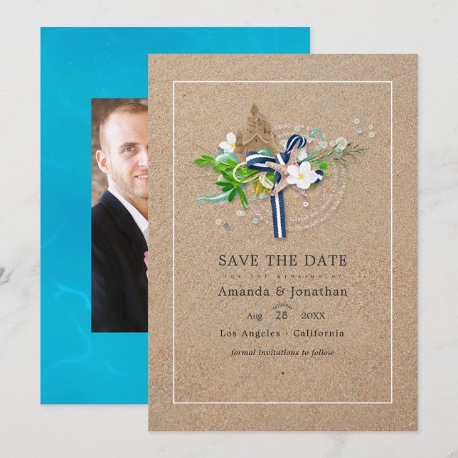 Reserve A Data Foto de casamento de verão fresco na praia (Frente/Verso)