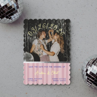 Reserve A Data Foto de casamento disco retrô rosa empoeirado de p