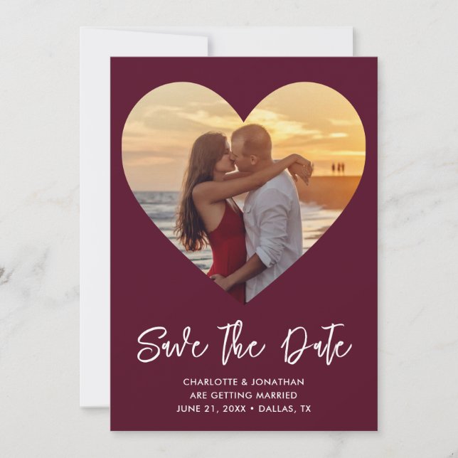 Reserve A Data Foto de Casamento do Burgundy & White Heart Cutout (Frente)