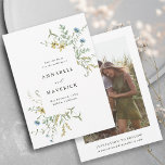 Reserve A Data Foto de Casamento do Delicate Wildflower Modern Bo<br><div class="desc">Este elegante casamento salva o cartão de data com flores salgadas pintadas manualmente em amarelo-manteiga,  verde-sábio,  verde-poeirento e azul-claro com uma foto e mais informações no verso. Para uma personalização mais avançada deste design,  clique no BOTÃO FERRAMENTA DESIGN AZUL acima! Itens correspondentes também estão disponíveis.</div>