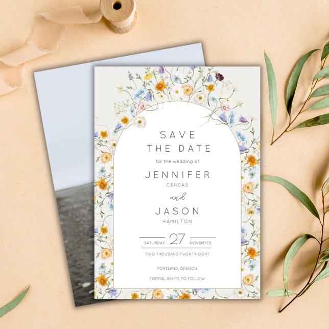 Reserve A Data Foto de Casamento do Jardim de Flores Selvagens (Wildflower Garden Wedding Photo Save The Date)