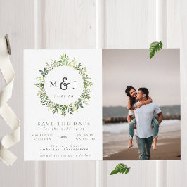 Reserve A Data Foto de Casamento do Modern Greenery Wreath Monogr