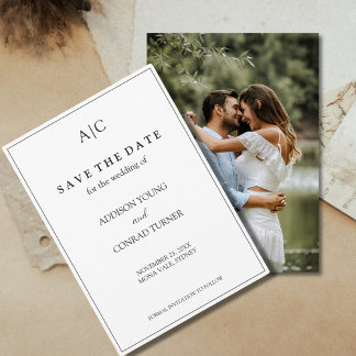 Reserve A Data Foto de Casamento do Monograma Branco Salvar o Car