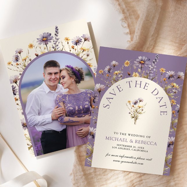 Reserve A Data Foto de Casamento Dusty Purple Boho Wildflower (Criador carregado)