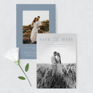 Reserve A Data Foto de Casamento Elegante Moderno e Azul Dusty