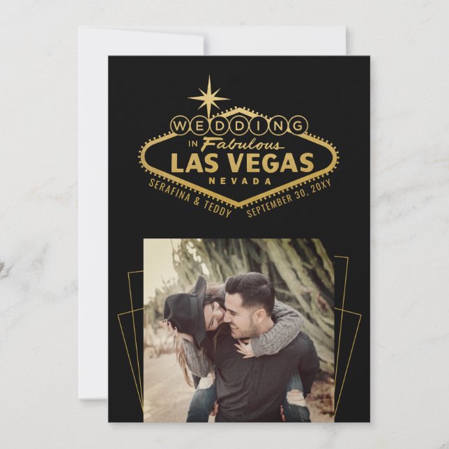 Reserve A Data Foto de casamento em Las Vegas dourado preto (Frente)