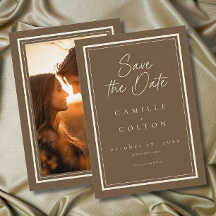 Reserve A Data Foto de casamento em moldura minimalista de marrom