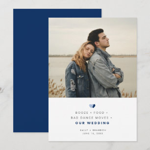 Reserve A Data Foto de casamento engraçada com bebida, comida e d