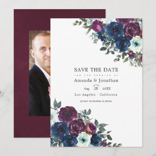 Reserve A Data Foto de casamento floral com ameixa e azul marinho