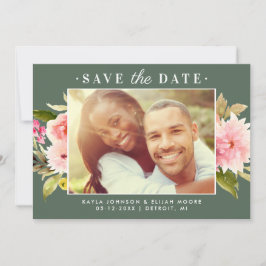 Reserve A Data Foto de casamento floral em aquarela verde rosa