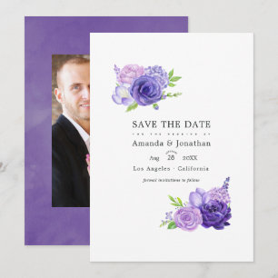 Reserve A Data Foto de casamento floral em aquarela violeta ultra