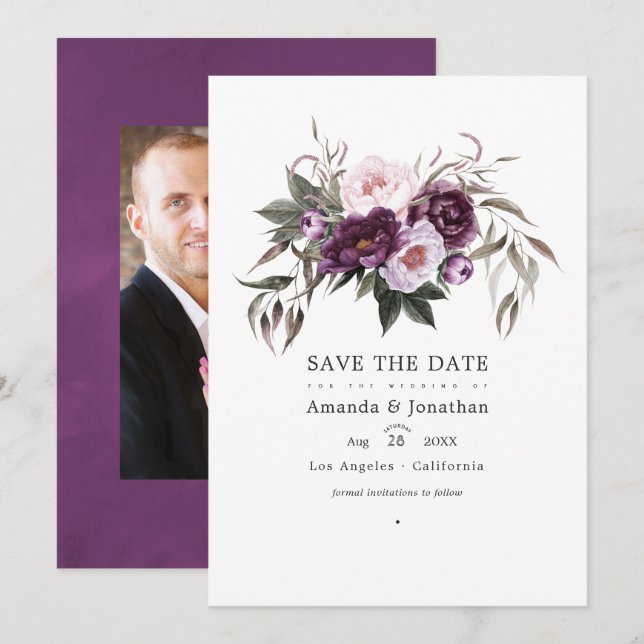 Reserve A Data Foto de casamento floral em veludo profundo (Frente/Verso)
