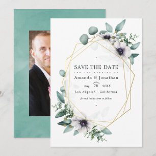 Reserve A Data Foto de casamento floral geométrica de eucalipto