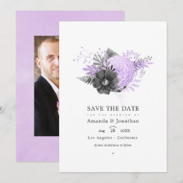 Reserve A Data Foto de casamento floral lilás e carvão