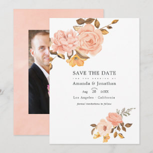 Reserve A Data Foto de casamento floral rosa e dourado