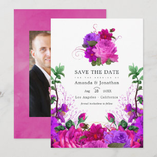 Reserve A Data Foto de casamento floral roxa e fúcsia vintage