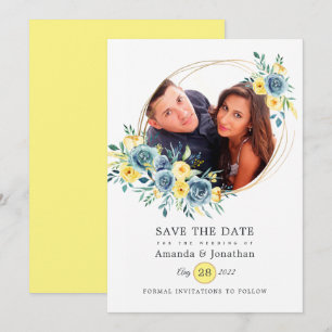 Reserve A Data Foto de casamento floral turquesa e amarelo