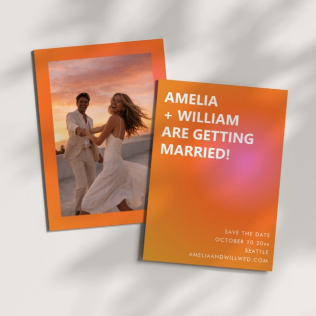 Reserve A Data Foto de Casamento Gradiente Ousado Rosa Laranja Re (Criador carregado)