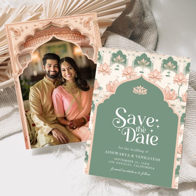 Reserve A Data Foto de casamento indiano Lotus Verde Rosa Menta (Criador carregado)