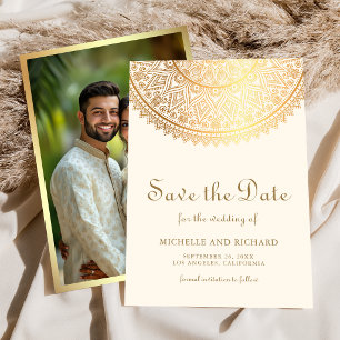 Reserve A Data Foto de Casamento Indiano Mandala Cream Gold