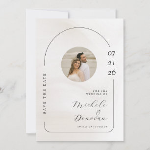 Reserve A Data Foto de casamento minimalista com arco e texto