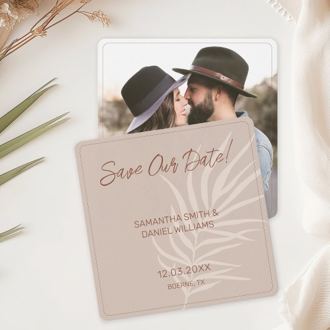 Reserve A Data Foto de Casamento Minimalista Terracotta Boho (Boho Terracotta Save Our Date Cards)