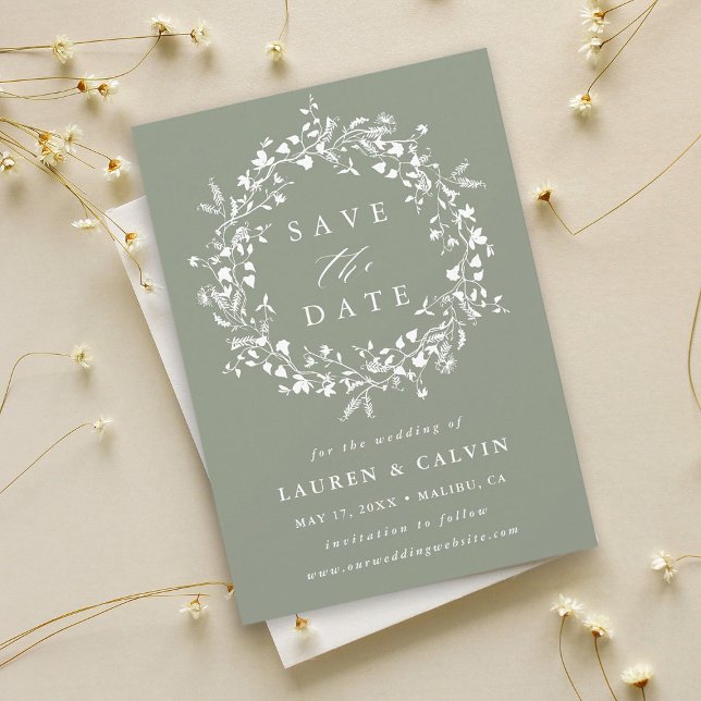 Reserve A Data Foto de casamento moderno boho em verde salvia com (Criador carregado)