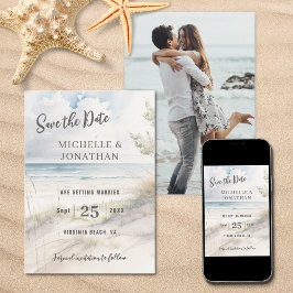 Reserve A Data Foto de casamento na praia com aquarela costeira