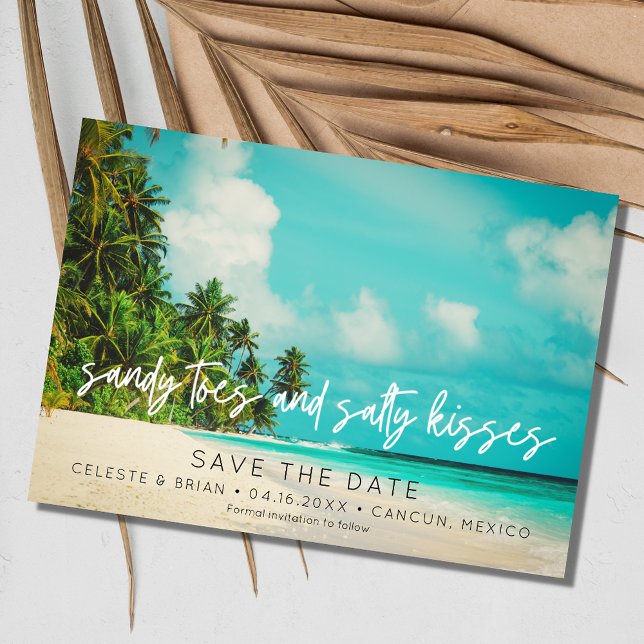 Reserve A Data Foto de casamento no destino de praia tropical (Tropical Beach Destination Wedding Photo Save The Date)