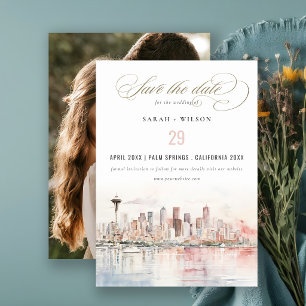 Reserve A Data Foto de casamento paisagem aquarela de Seattle Was