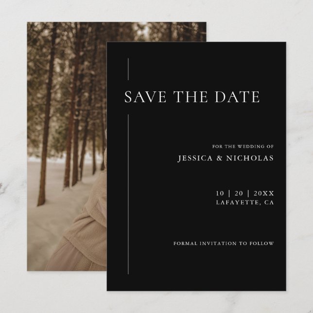 Reserve A Data Foto de Casamento Preto e Branco Moderno Elegante (Frente/Verso)