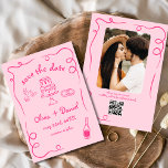 Reserve A Data Foto De Casamento Rosa Quente Desenhada À Mão Bran<br><div class="desc">Ponha o tom para o seu casamento com este debochado à mão, salve o cartão com fotos da data! Apresentando delicados detalhes artísticos e uma foto personalizada, esta design combina lindamente criatividade e charme. A tipografia suave e elegante melhora o tema romântico, enquanto os detalhes personalizáveis garantem que ele se...</div>