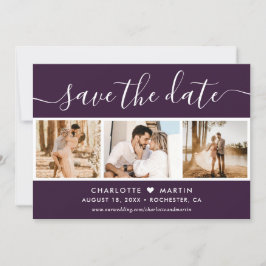 Reserve A Data Foto de Casamento Roxo de Script Moderno 4