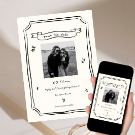 Reserve A Data Foto De Casamento Única Desenhada À Mão