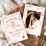Reserve A Data Foto De Casamento Vermelho Desenhada Pela Mão Whim<br><div class="desc">Ponha o tom para o seu casamento com este debochado à mão, salve o cartão com fotos da data! Apresentando delicados detalhes artísticos e uma foto personalizada, esta design combina lindamente criatividade e charme. A tipografia suave e elegante melhora o tema romântico, enquanto os detalhes personalizáveis garantem que ele se...</div>