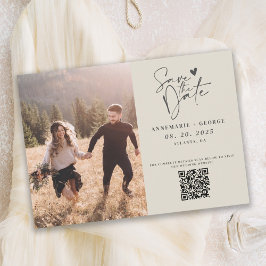 Reserve A Data Foto de Código QR de Caligrafia em Marfim Moderno