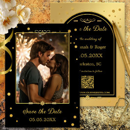 Reserve A Data Foto de Confetti Preto Dourado Chic Salvar a Data