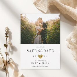 Reserve A Data Foto de Coração Dourado Moderno Casamento