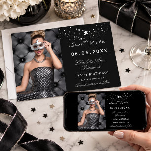 Reserve A Data Foto de estrelas preto e branco festa de aniversár