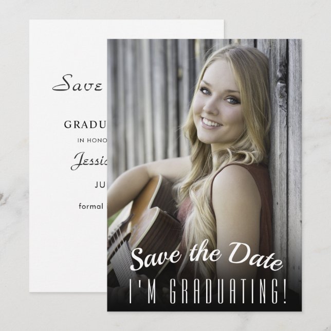 Reserve A Data Foto de Festa de formatura mínima elegante (Frente/Verso)