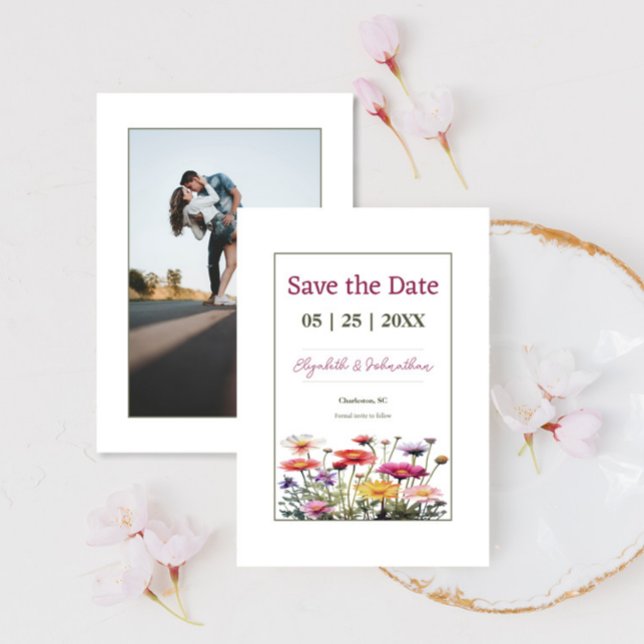 Reserve A Data Foto de Flores Selvagens Modernas (Modern Wildflowers Photo Save the Date)