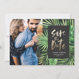 Reserve A Data Foto de folhagem de folha de palma tropical e dour