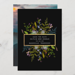 Reserve A Data Foto de fundo preto floral a aquarela elegante S