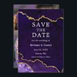 Reserve A Data Foto de Geodo de Agato de Mármore Roxo Elegante Wa<br><div class="desc">Moderno Elegante Aquarela Púrpura e Dourada Gato de Agato de Marble Salve a Placa de Data - Foto de volta</div>