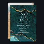 Reserve A Data Foto de Geodo de Agato de Tela de Aquarela Elegant<br><div class="desc">Teal de Aquarela Elegante Moderna e Geodo de Agato de Marble Dourado Salvem a Placa de Data - Foto de volta</div>