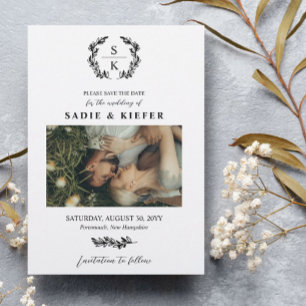 Reserve A Data Foto de Laurel Wreath Monograma da Tipografia Pret