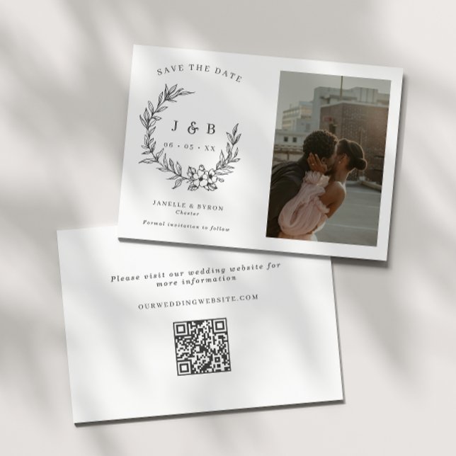 Reserve A Data Foto de Monograma de Terra Floral Elegante (Criador carregado)