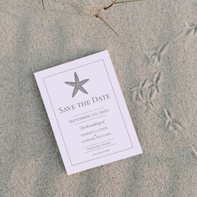 Reserve A Data Foto de Monograma Estrela-do-Mar Lavanda (Lavender Starfish Monogram Photo Save the Date)