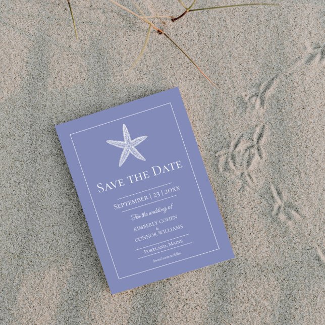 Reserve A Data Foto de Monograma Estrela-do-Mar Periwinkle (Periwinkle Starfish Monogram Photo Save the Date)