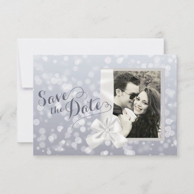 Reserve A Data Foto de Natal em Prata para Salvar a Data (Frente)